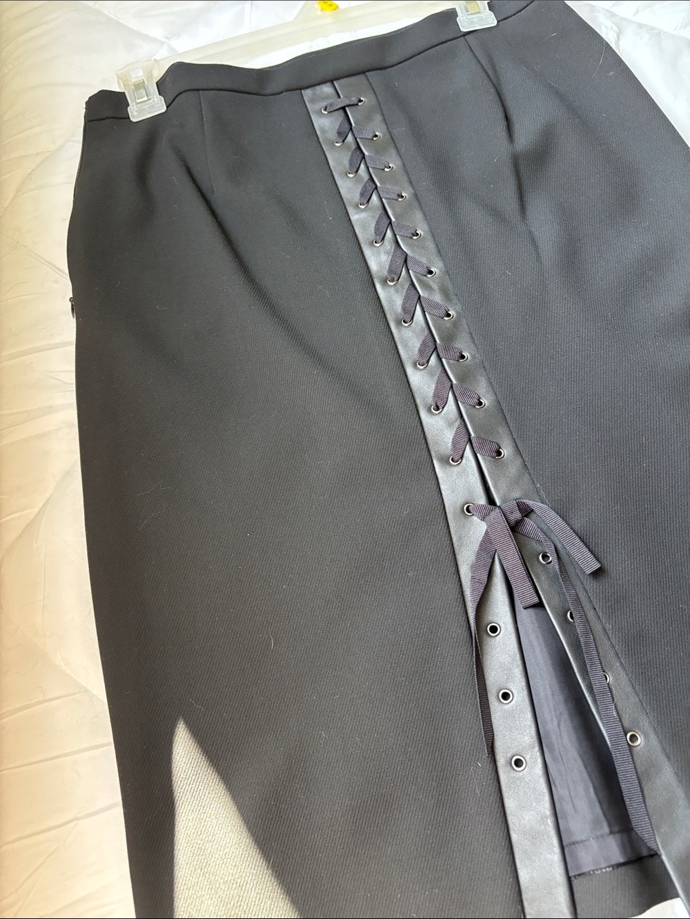BCBG STUNNING Black Lace-Up Pencil Skirt
